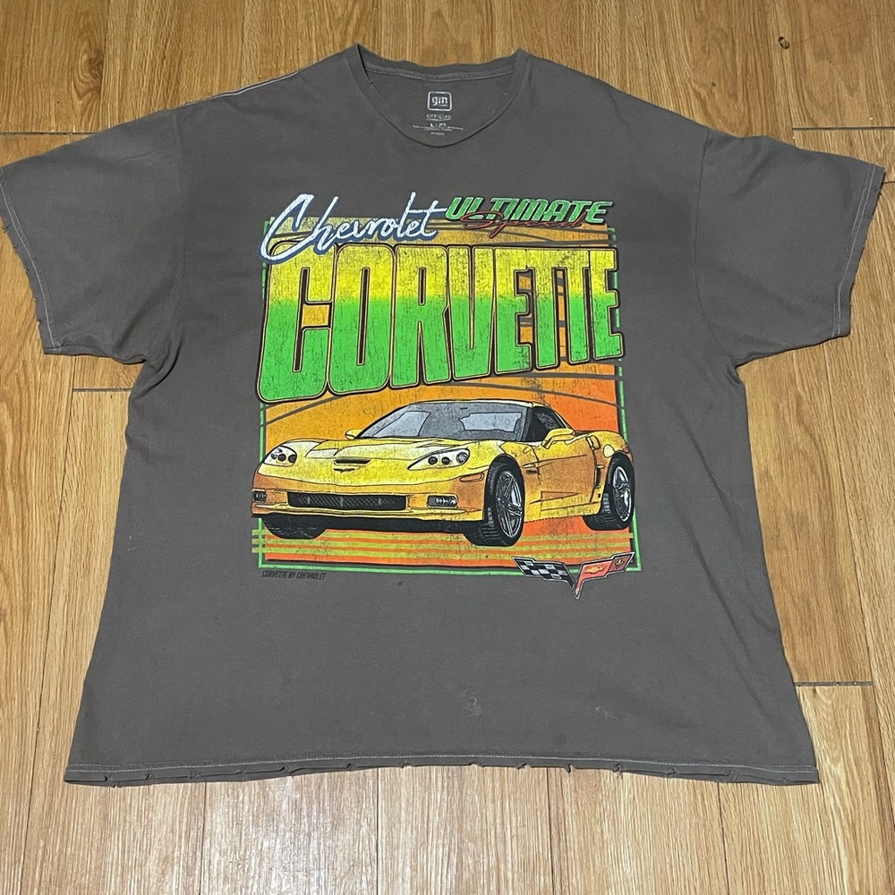 GM Chevy Corvette Car T-Shirt Graphic Tee L/XL Distressed Short Sleeve Top